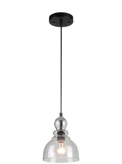 Photo 1 of 1-Light Oil Rubbed Bronze Adjustable Mini Pendant with Hand-Blown Clear Seeded Glass
