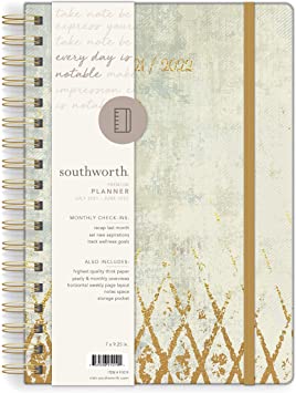 Photo 1 of Southworth Academic Planner (July 2021-June 2022), 7" x 9.25", Weathered Gold Weave, Premium 28#/105 gsm Paper, Twin Wire (91019)
