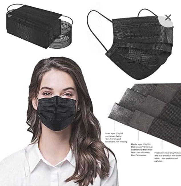 Photo 1 of **NON-REFUNDABLE** Black Disposable Face Masks for 3-Ply Protection 100 Packs, Safety Masks Black Dust Disposable Masks for Men Women 2 PACK 