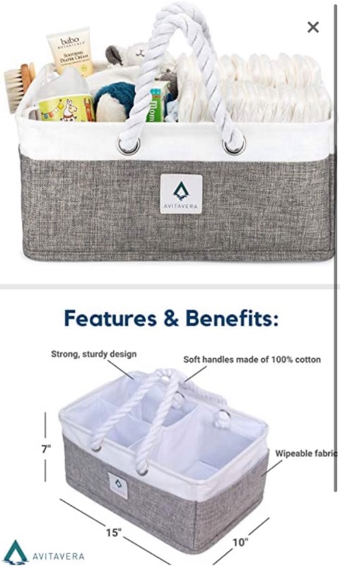 Photo 1 of AvitaVera Baby Diaper Caddy Organizer - Nursery Storage Basket and Bag for Changing Table/Car