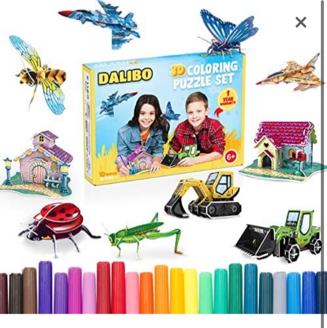 Photo 1 of DALIBO 3D Coloring Puzzle Set - Arts and Crafts Set with 10 Cool Models, 36 Coloring Pens - Fun & Educational Learning Activity Kit for Boys & Girls - Creative Gift Ideas & Supplies for Kids Age 6+