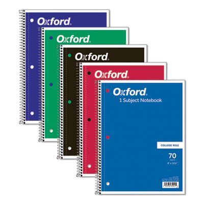 Photo 1 of 5PK Oxford TOP65021 Coil-Lock Wirebound Notebooks, 1 Subject, Medium/College Rule, Assorted Color Covers, 10.5 x 8, 70 Sheets
