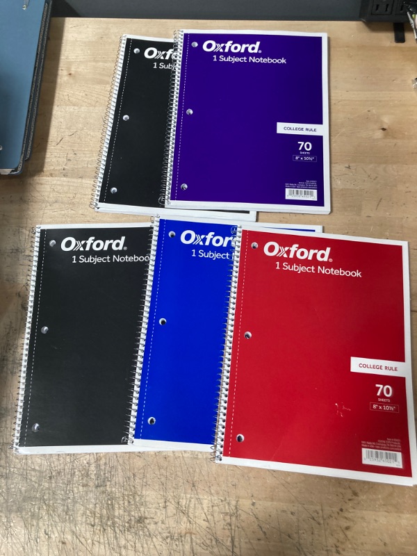 Photo 2 of 5PK Oxford TOP65021 Coil-Lock Wirebound Notebooks, 1 Subject, Medium/College Rule, Assorted Color Covers, 10.5 x 8, 70 Sheets
