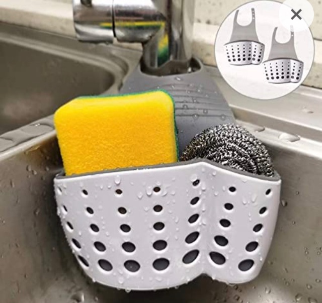 Photo 1 of 2 Pack Kitchen Sink caddy Sponge Holder with Adjustable Strap ?Silicone Sponge Caddy with Drain Holes for Drying