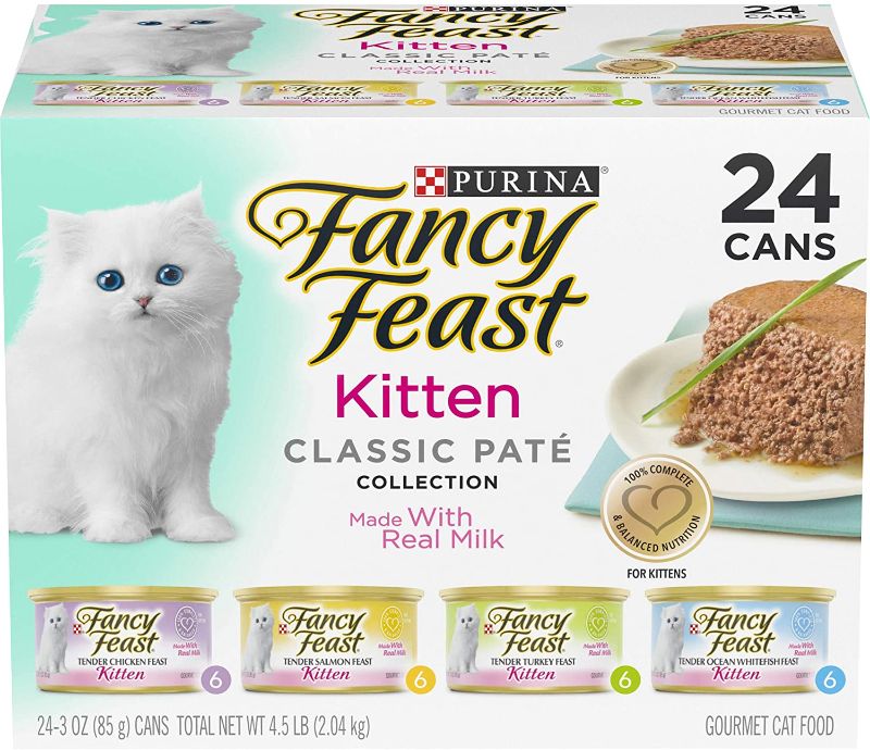 Photo 1 of ***non-refundable**
Purina Fancy Feast Grain Free Pate Wet Kitten Food Variety Pack, Kitten Classic Pate Collection, 4 flavors - (24) 3 oz. Boxes
