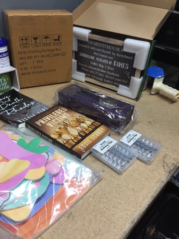 Photo 2 of ***NON-REFUNDABLE**
ASSORTED GOODS
EASTER DECORATIONS, NITRILE GLOVES 100PCS, FOLDING GARBAGE BIN, "LET'S STAY HOME" MUG, MELATONIN 120PCS,2 BOOK,