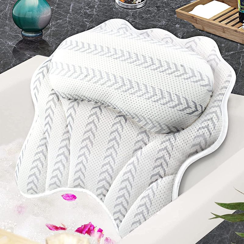 Photo 1 of Hawbath Bath Pillow for Tub Ergonomic Bathtub Pillow, Comfort Bath Pillows for Tub Neck and Back Support with 6 Suction Cups, 4D Air Mesh Hot Tub Bath Pillow for Jacuzzi All Bathtub
