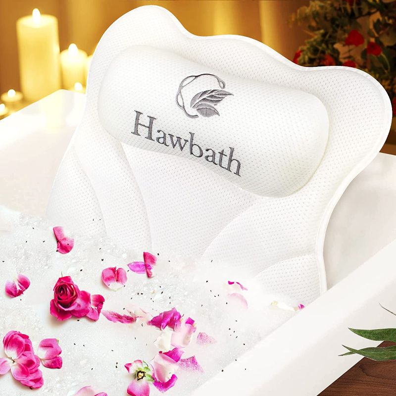 Photo 1 of Hawbath Bath Pillow for Tub Ultra-Soft Bathtub Pillow, Bath Pillows for Tub Neck and Back Support with 6 Suction Cups,