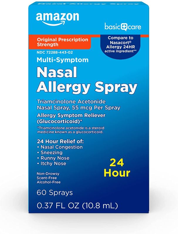 Photo 1 of **NO REFUNDS/RETURNS* -BB:07/2022* -Amazon Basic Care Multi-Symptom Triamcinolone Acetonide Nasal Allergy Spray, 0.37 Fl Oz
