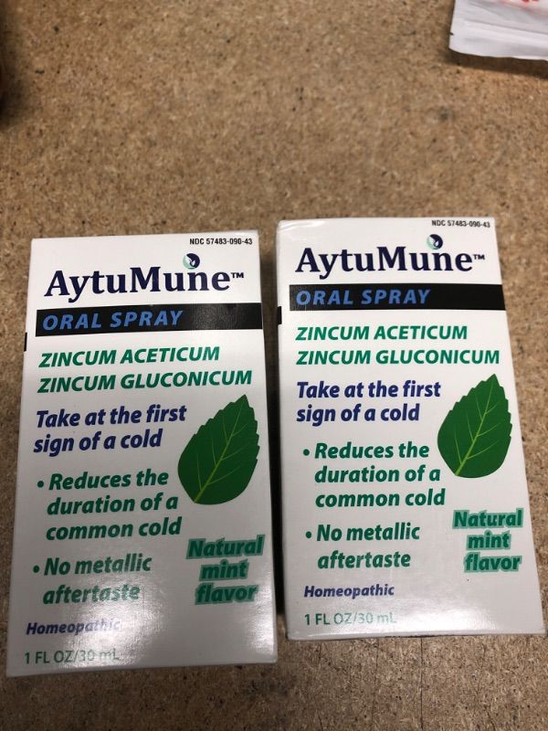 Photo 2 of **NO REFUNDS/RETURNS* -BB:03/2023*-TWO PACKS OF -  AytuMune? Oral Spray for Immune System Support, Natural Zinc Remedy and Sore Throat Mist - Shorten and Calm Colds with Homeopathic Mint Spray Medicine (1 fl oz)
