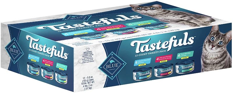 Photo 1 of **non-refundable**
1/11/24
Blue Buffalo Tastefuls Natural Flaked Wet Cat Food Variety Pack, Tuna, Chicken and Fish & Shrimp Entrées in Gravy 5.5-oz cans (12 count - 4 of each)
