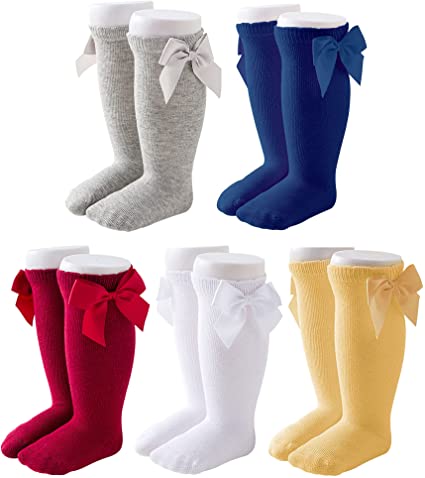 Photo 1 of CozyWay Baby Girls Knee High Socks 3/6 Pack Bow Long Stockings Infants Toddlers Ruffled Socks School Uniform Leggings
