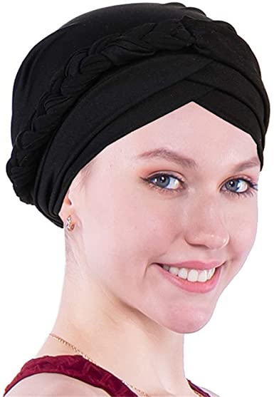 Photo 1 of Awlsyj Chemo Cancer Head Hat Cap Ethnic Bohemia Pre-Tied Twisted Braid Hair Cover Wrap Turban Headwear 2 pack 
