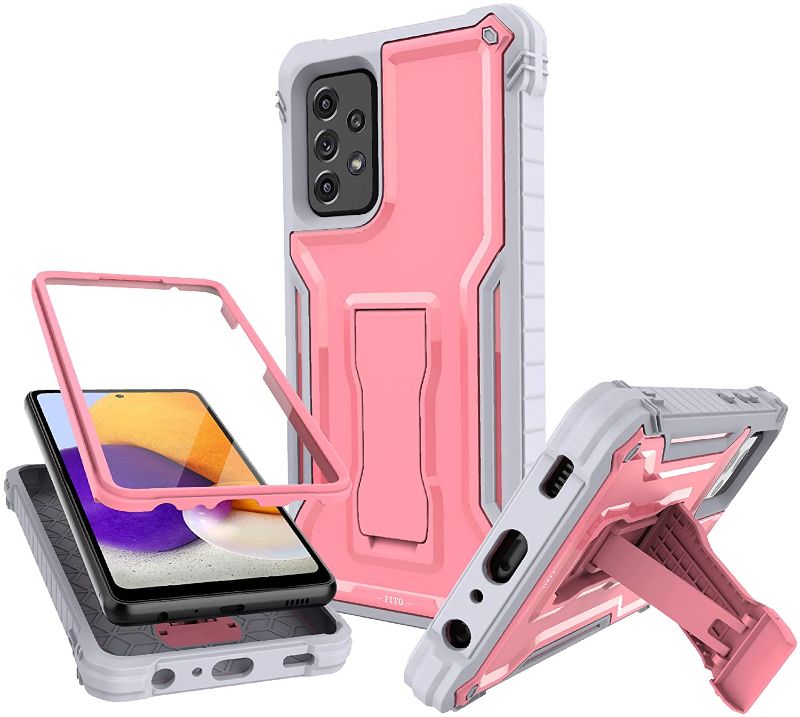 Photo 1 of FITO for Samsung Galaxy A72 Case, Dual Layer Shockproof Heavy Duty Case for Samsung A72 5G Phone with Screen Protector, Built-in Kickstand (Pink)
