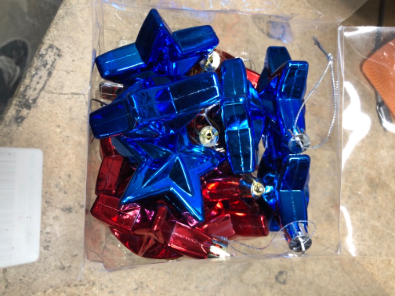 Photo 1 of 24Pcs 4th of July Patriotic Star Ornaments - Fourth of July Patriotic Decorations - Red Blue Silver Star Shaped Baubles Ornament for Home Tree - 4th of July Patriotic Party Home Star Hanging Ornament
