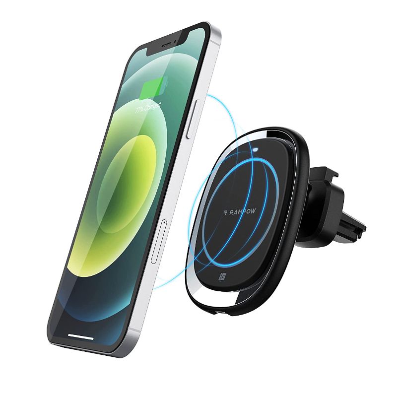 Photo 1 of Magnetic Wireless Car Charger, RAMPOW 10W Fast Charging 360° Rotation Air Vent Mount Mag-Safe Car Charging Holder Compatible with iPhone 13/13 Pro/13 Pro Max/13 mini/12/12 Pro/12 Pro Max/12 Mini
