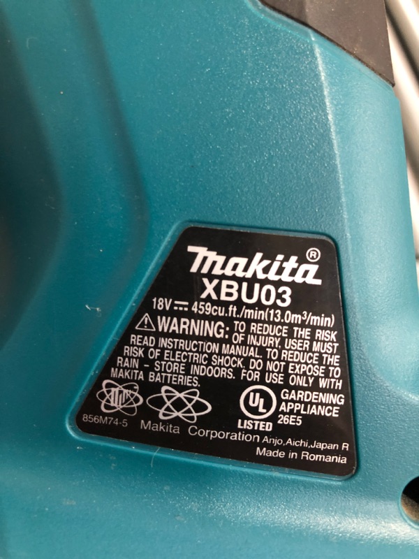 Photo 3 of **PARTS ONLY**Makita XBU03Z 18V LXT® Lithium-Ion Brushless Cordless Blower, Tool Only, Does not work with a good battery.
**NO BATTERY**