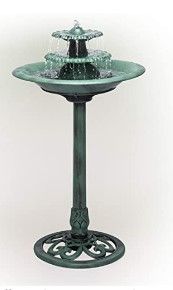 Photo 1 of Alpine Corporation 35" Tall Outdoor 3-Tiered Pedestal Water Fountain and Birdbath, Green