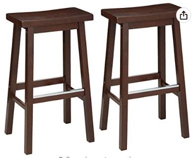 Photo 1 of Amazon Basics Solid Wood Saddle-Seat Kitchen Counter Barstool - Set of 2, 29-Inch Height, Walnut Finish