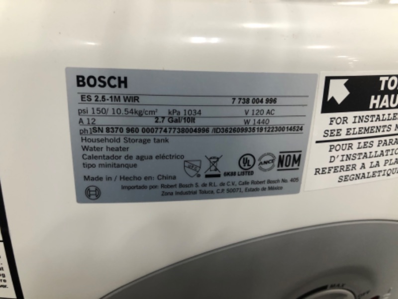 Photo 6 of Bosch Electric Mini-Tank Water Heater Tronic 3000 T 2.5-Gallon (ES2.5) - Eliminate Time for Hot Water - Shelf, Wall or Floor Mounted