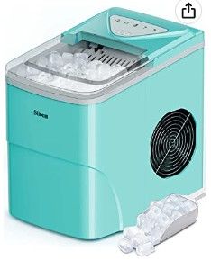 Photo 1 of Silonn Ice Makers Countertop, 9 Cubes Ready in 6 Mins, 26lbs in 24Hrs, Self-Cleaning Ice Machine with Ice Scoop and Basket, 2 Sizes of Bullet Ice for Home Kitchen Office Bar Party Green 