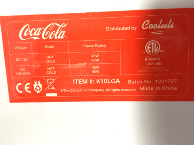 Photo 2 of (DAMAGED)Cooluli Retro Coca-Cola Mini Fridge for Bedroom - Car, Office Desk & College Dorm Room - 10L/12 Can Small Refrigerator - AC/DC 12V Portable Cooler & Warmer for Food, Drinks & Skincare (Coke, Vintage)