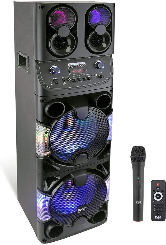 Photo 1 of Portable Bluetooth PA Speaker - 600W Dual 10” Rechargeable Outdoor BT Karaoke Audio System - Party Lights, LED Display, FM/AUX/MP3/USB/SD, 1/4" in, Handle, Wheels - Wireless Mic, Remote Control
