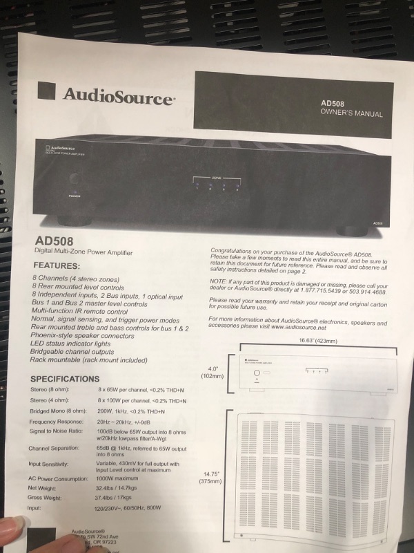 Photo 2 of AudioSource Digital Amplifier, 8 Channels Stereo Versatility D Amplifier AD508 for Home Sound Systems
