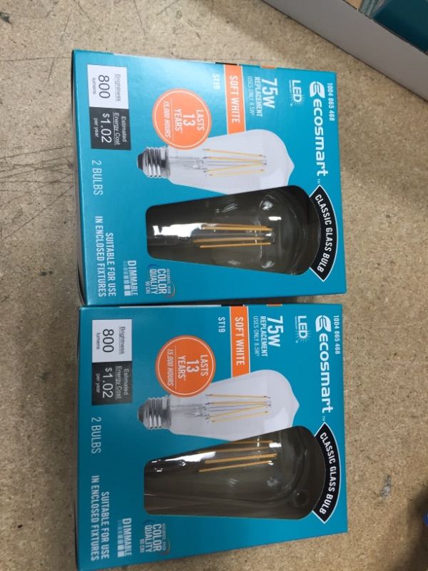 Photo 2 of **PACK OF 2**
75-Watt Equivalent ST19 Antique Edison Dimmable CEC Clear Glass Filament Vintage LED Light Bulb Soft White (2-Pack)