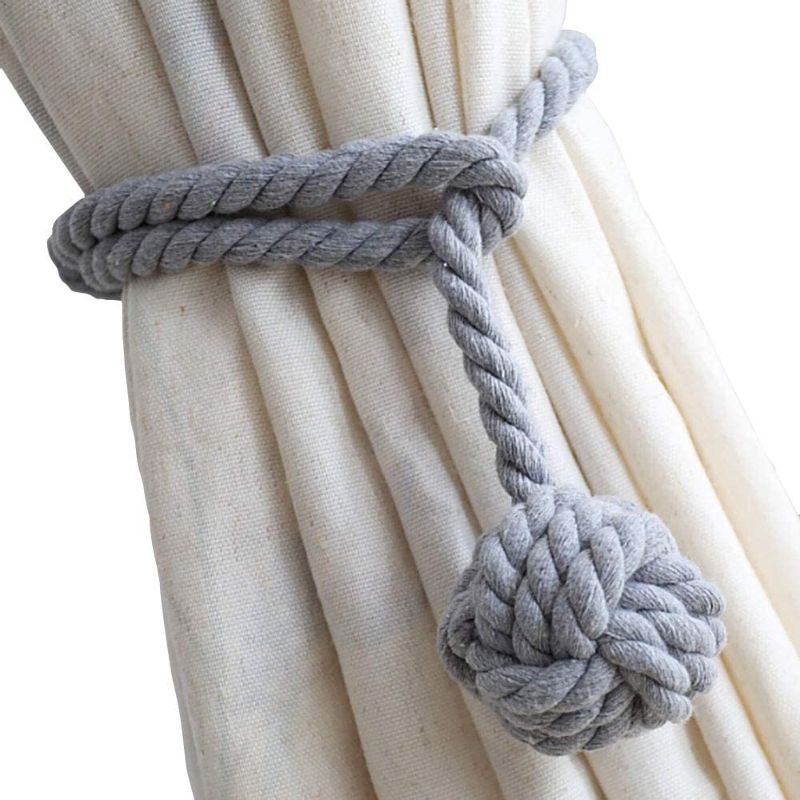 Photo 1 of 2 items 
2 Pack Curtain Tiebacks - Heavy Duty Curtain Rope Tieback, Handmade Rural Decorative Curtain Holdbacks (Grey) (x2)