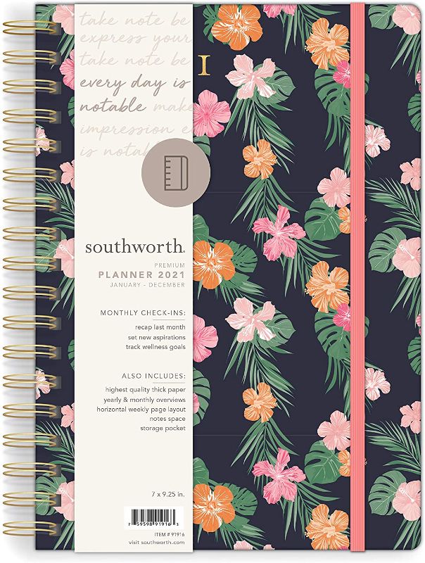 Photo 1 of Southworth 2021 Yearly Planner (January, 2021-December, 2021), Monthly and Yearly Planner, 7”x9.25”, Tropical Hibiscus, Premium 28lb/105gsm Paper, Twin Wire, 82 Sheets/164 Pages (91916) (x3)