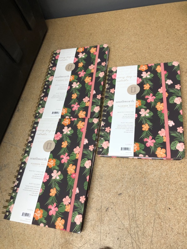 Photo 2 of Southworth 2021 Yearly Planner (January, 2021-December, 2021), Monthly and Yearly Planner, 7”x9.25”, Tropical Hibiscus, Premium 28lb/105gsm Paper, Twin Wire, 82 Sheets/164 Pages (91916) (x3)