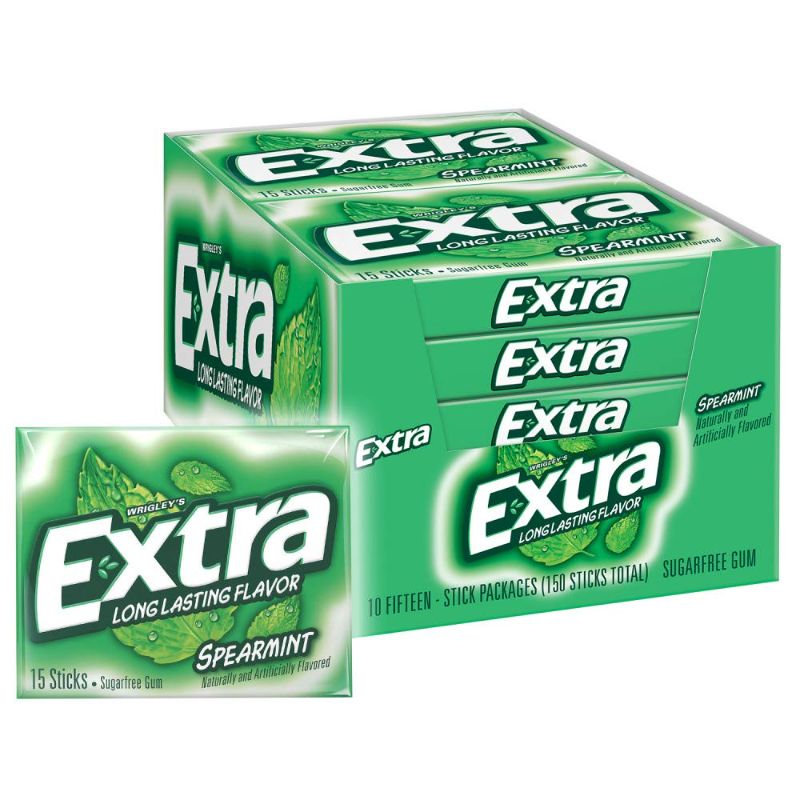 Photo 1 of 2 items 
EXTRA Spearmint Sugarfree Chewing Gum, 15 Pieces (Pack of 10) (x2)