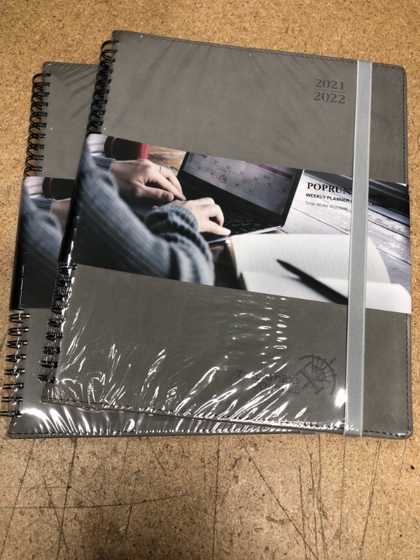 Photo 2 of TWO PACK: Academic Planner 2021-2022 with Hourly Schedule & Vertical Weekly Layout - Agenda August 2021 - August 2022 with Note & Contact Pages, Vegan Leather Soft Cover, 8.5" x 10.5", Grey
