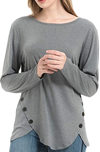 Photo 1 of 2 PACK DISECAC Women Long Sleeve Shirts Round Neck Button Tunics Casual Tops Blouses  LARGE.
