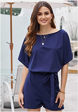 Photo 1 of DESIGNER97 Women's Sash Casual Loose Rompers Batwing Short Sleeve MEDIUM.