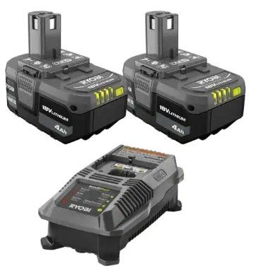 Photo 1 of RYOBI
ONE+ 18V Lithium-Ion 4.0 Ah Battery (2-Pack) with 18V Charger