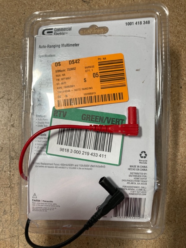 Photo 1 of Commercial Electric
Auto Ranging Multimeter 600V