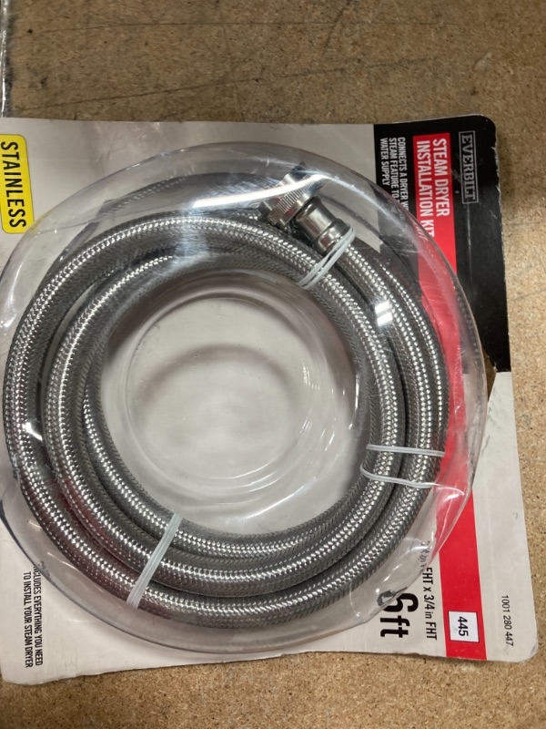 Photo 2 of *Sold for Parts**
Everbilt
3/4 in. FIP x 3/4 in. FIP x 72 in. Braided Stainless Steam Dryer Installation Kit