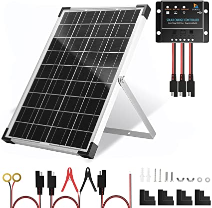 Photo 1 of SUNSUL 30 Watt 12V Solar Panel Kit Battery Maintainer Trickle Charger, with Waterproof 5A 12V/24V PWM Solar Charge Controller and Adjustable Solar Panels Mount Rack Bracket (30 Watt with Accessories)
