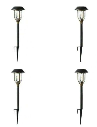 Photo 1 of Hampton Bay
25 Lumens Solar 2-Tone Bronze and Brass LED Diecast Landscape Pathway Light Set with Vintage Bulb (4-Pack)