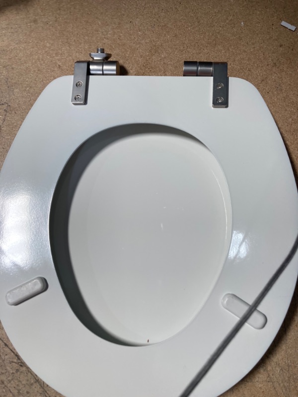 Photo 2 of BEMIS
Weston Slow Close Round Closed Front Toilet Seat in White Never Loosens Brushed Nickel Metal Hinge