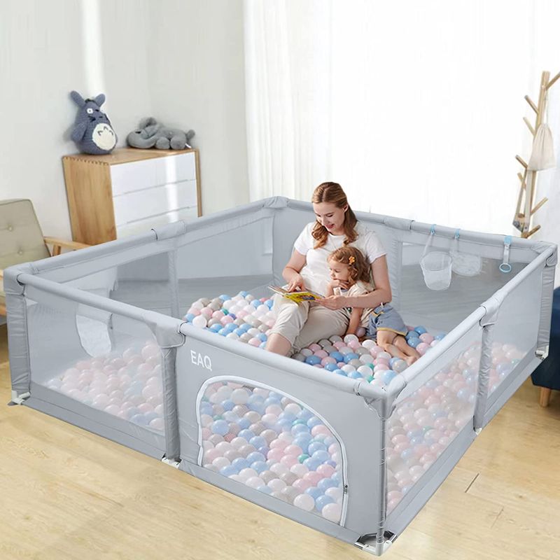 Photo 1 of EAQ Baby Playpen, Large Baby Playard,Indoor & Outdoor Kids Activity Center with Anti-Slip Base, Sturdy Safety Play Yard with Super Soft Breathable Mesh, Kid's Fence for Infants Toddlers (59"x59")
