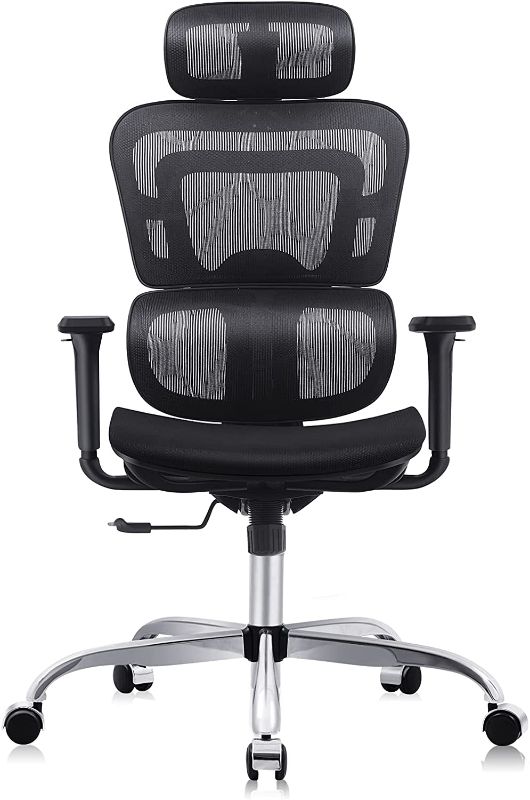 Photo 1 of Office Chair, FelixKing Ergonomic Desk Chair with 3D Adjustable Headrest and Armrests Lumbar Support and Silver Wheels Reclining High Back Mesh Computer Chair (Black)
- Missing//loose hardware 