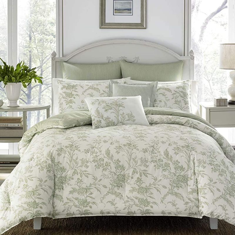 Photo 1 of Laura Ashley Home - Natalie Collection - 7pc Luxury Ultra Soft Comforter, All Season Premium Bedding Set, Stylish Delicate Design for Home Décor, Queen, Sage
