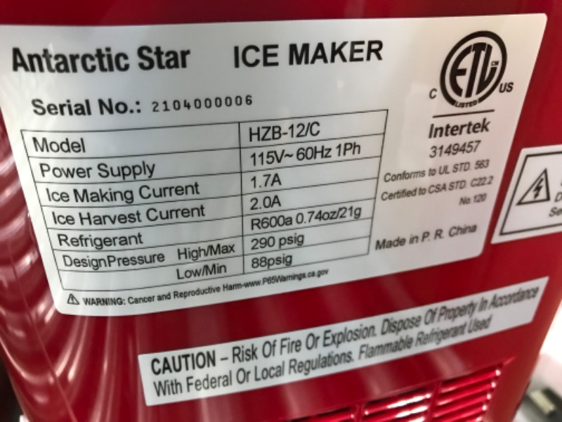 Photo 5 of ***PARTS ONLY*** Red/Black R.W.FLAME 26 Lb. lb. Daily Production Nugget Ice Portable Ice Maker (Part number: Z5812C-RB)
