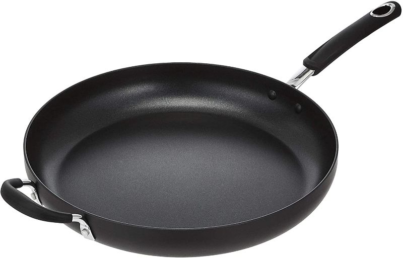 Photo 1 of Amazon Basics Hard Anodized Non-Stick 14-Inch Skillet with Helper Handle, Black
