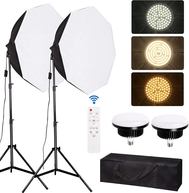 Photo 1 of Octagonal Softbox Lighting Kit,Photography Lighting Video Studio Light with 85W E27 3000-6500K Dimmable LED Light Bulb Professional Studio Equipment for Portrait Photography, Video Recording
