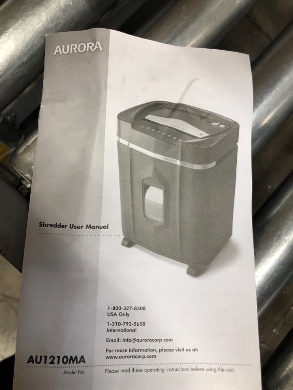 Photo 1 of Aurora AU1210MA Professional Grade High Security 12-Sheet Micro-Cut Paper/ CD and Credit Card/ 60 Minutes Continuous Run Time Shredder
