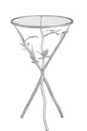 Photo 1 of **DAMAGED**
14 in. x 14 in. x 24 in. Metal Silver Bird and Branches Tripod Side Table